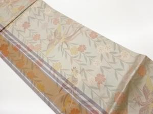 縞に枝垂れ桜・鳳凰模様織出し袋帯